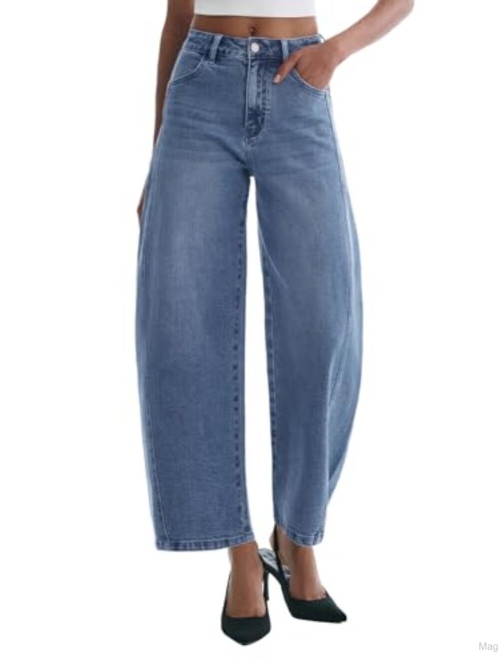 Women's High Waisted Baggy Barrel Jeans Stretchy Wide Leg Y2K Denim Ankle Pants